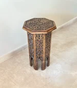 El Oyma Ceviz Ahşap Yan Sehpa 44x44x76 cm | Maraş El İşçiliği Dekoratif Sehpa Eskitme model - Görsel 3