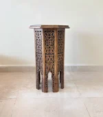 El Oyma Ceviz Ahşap Yan Sehpa 44x44x76 cm | Maraş El İşçiliği Dekoratif Sehpa Eskitme model - Görsel 5