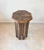 El Oyma Ceviz Ahşap Yan Sehpa 44x44x76 cm | Maraş El İşçiliği Dekoratif Sehpa Eskitme model - Görsel 8